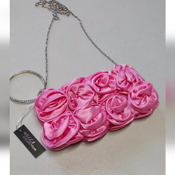 NWT Bella Collection Pink Roses Crossbody Clutch Chain Strap Small - Picture 3 of 10